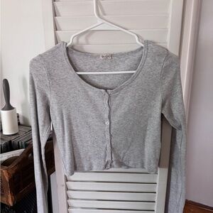 Gray Long Sleeve Button-Up Top